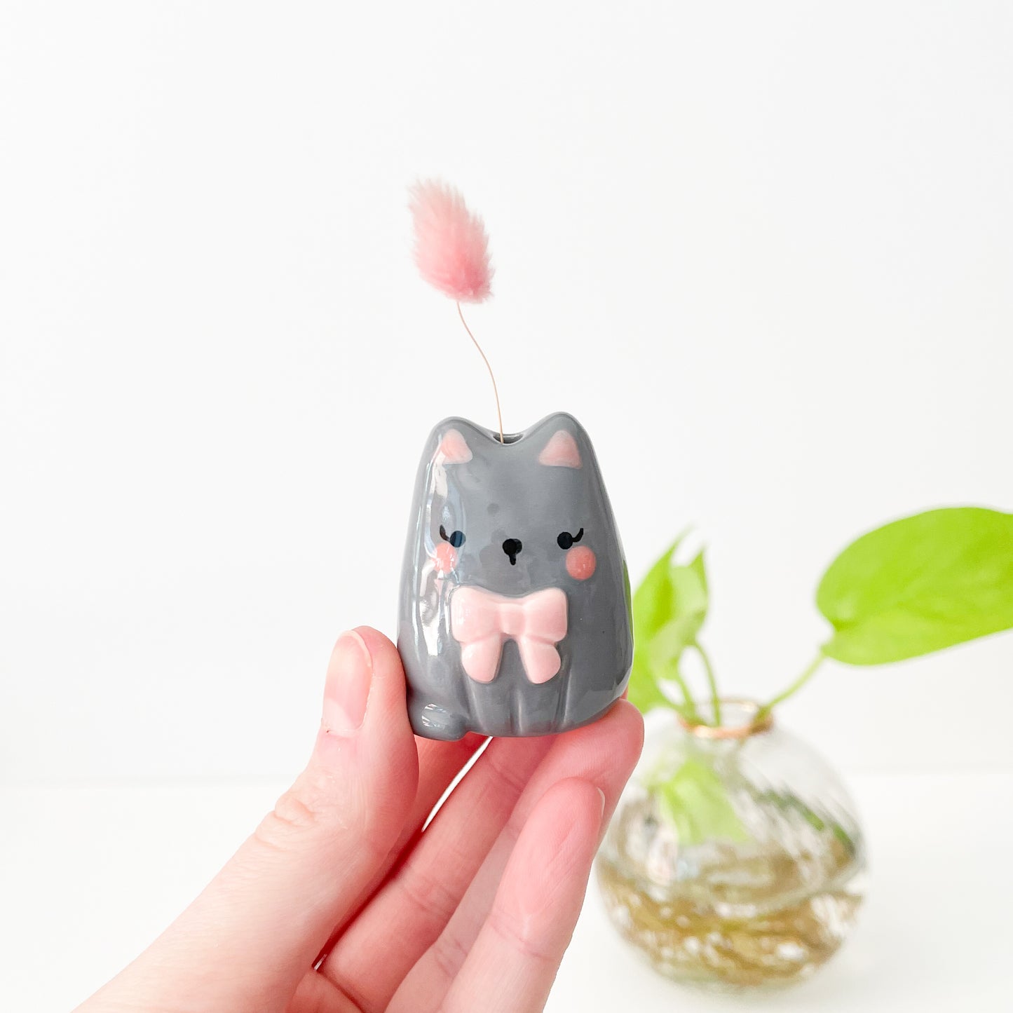 Dark Grey Bow Cat Mini Vase