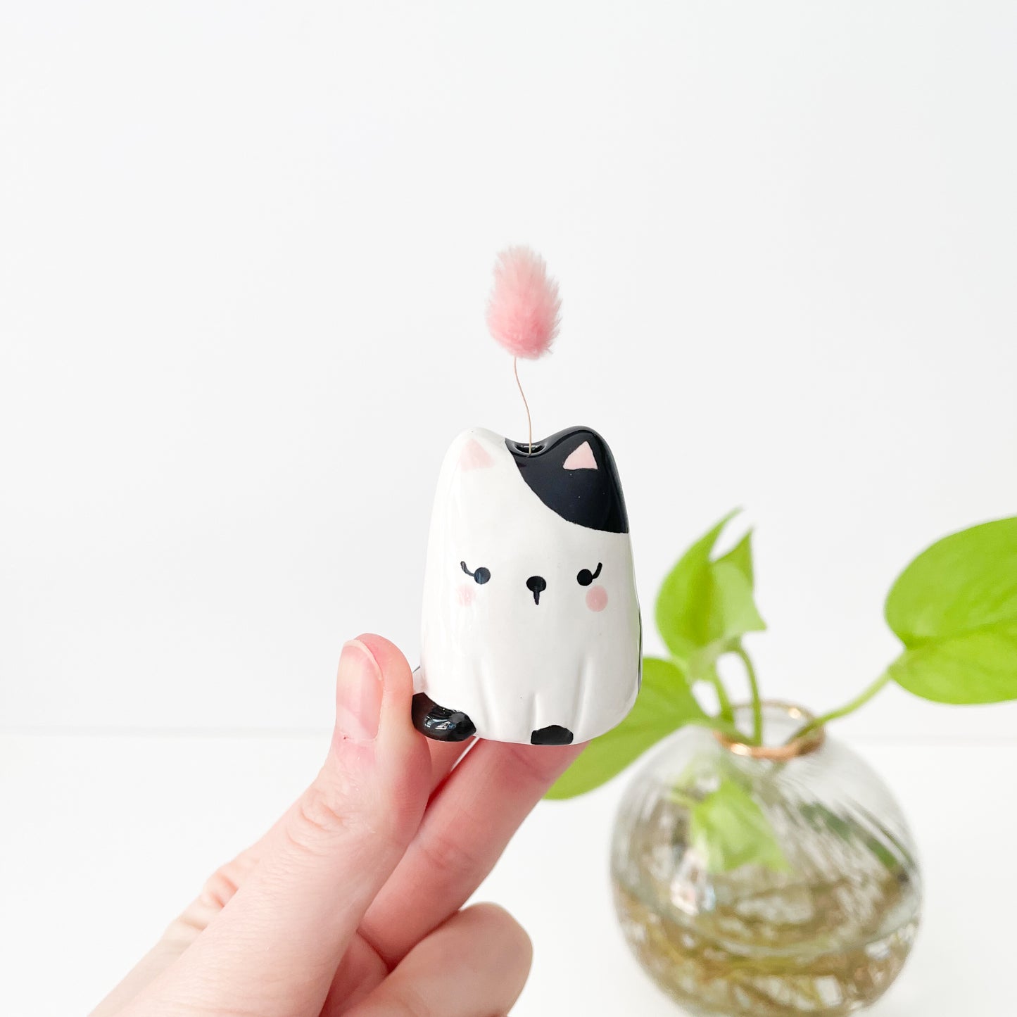 Black Spotty Cat Mini Vase