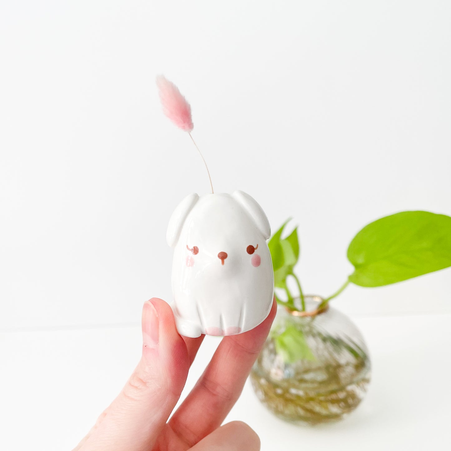 White Dog Mini Vase