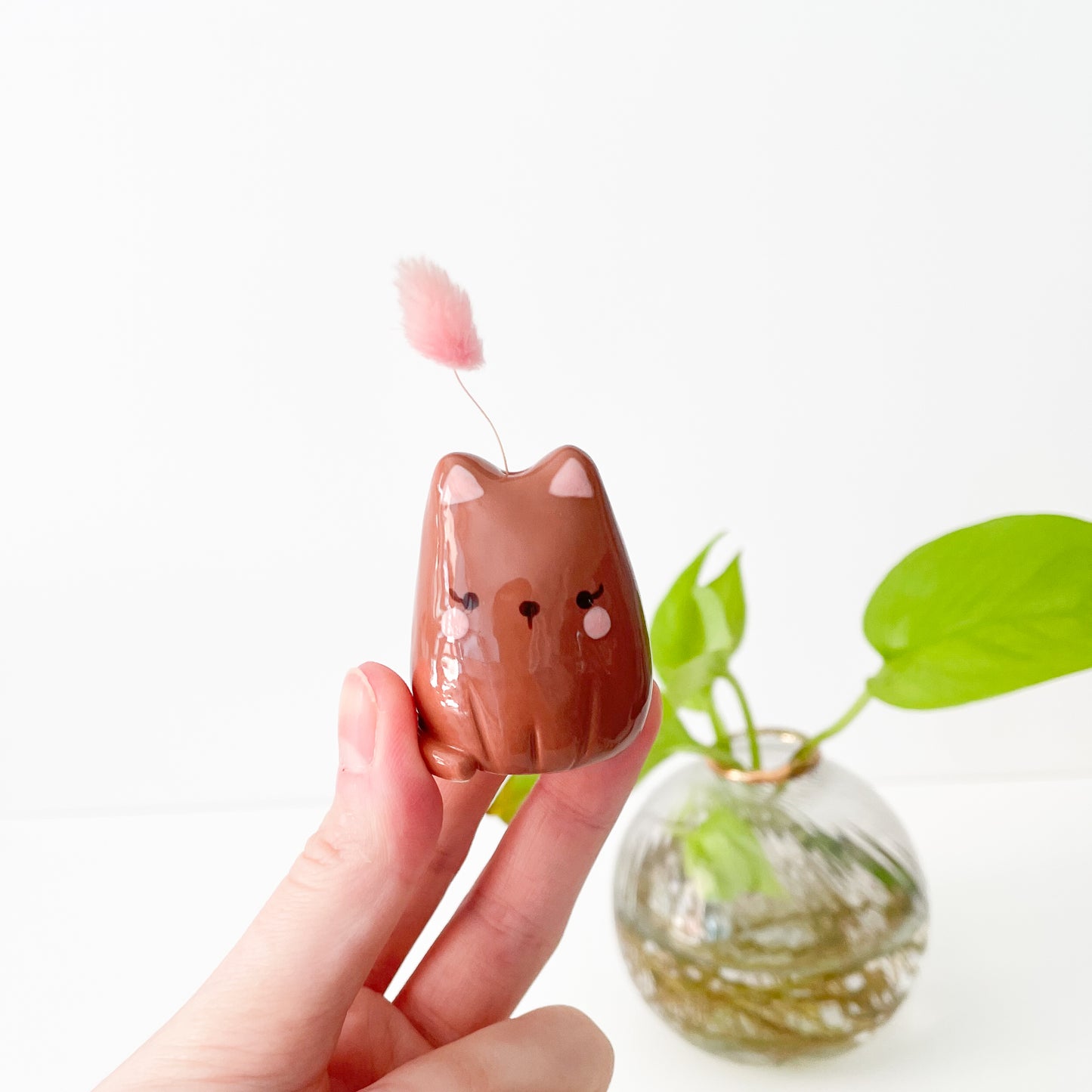 Dark Brown Cat Mini Vase